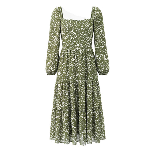 Damen Midikleid im Stufen-Design mit quadratischem Ausschnitt und Puffärmeln Echo Archiv