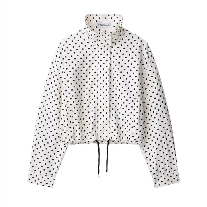 Damen Cropped-Übergangsjacke mit Polka-Dot, hohem Funnelkragen und Tunnelzug Echoarchiv