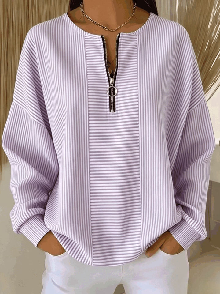 Damen Oversize Pullover mit feiner Rippstruktur und kurzem Zipper Echo Archiv
