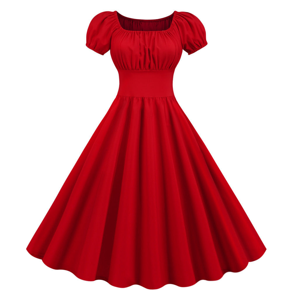 Damen A-Linien Kleid mit Puffärmeln und Taillierung Echoarchiv