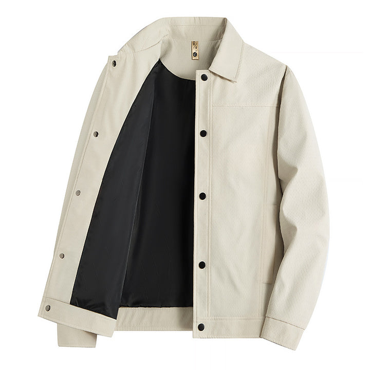 Herren Leichte Übergangsjacke im Worker-Stil mit mikrostrukturierter Twill-Optik und Druckknopfleiste Echo Archiv