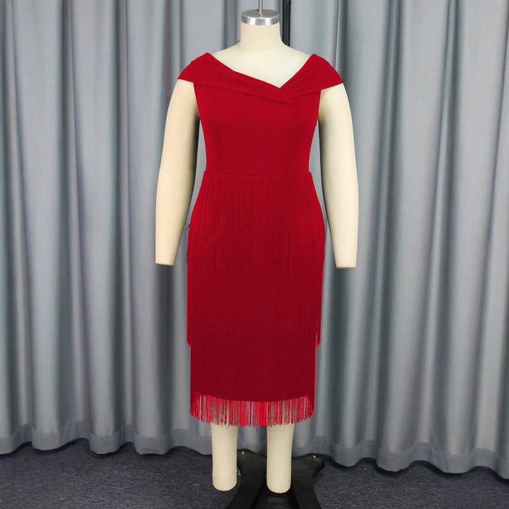 Damen Glamouröses Fransen-Kleid mit elegantem V-Ausschnitt Echo Archiv