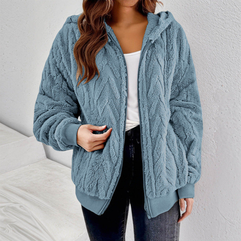 Damen Kapuzen-Teddyjacke mit Reißverschluss, weichem Plüsch und elastischem Bündchen Echo Archiv