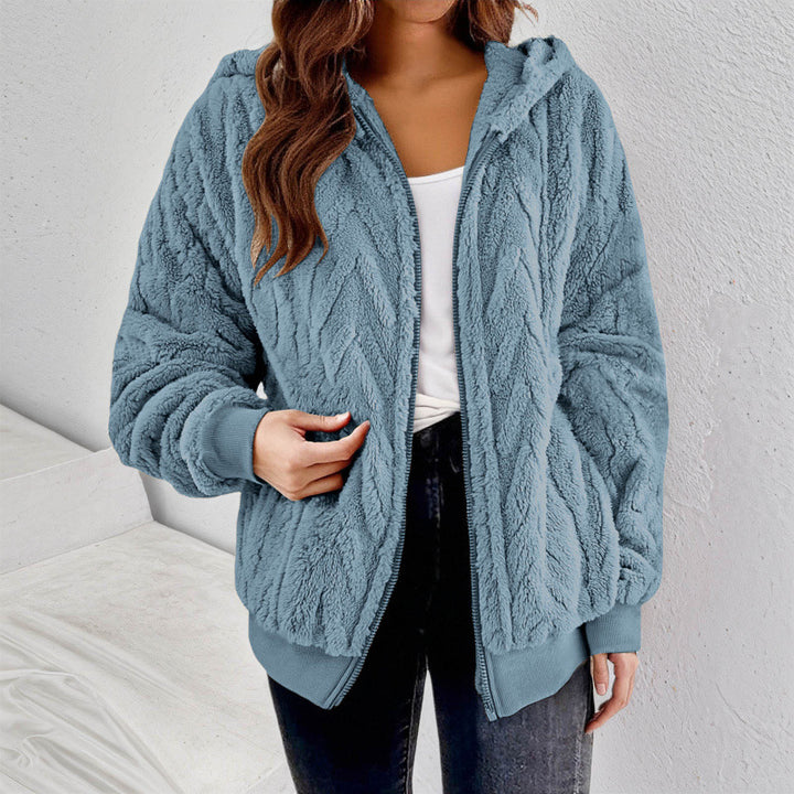 Damen Kapuzen-Teddyjacke mit Reißverschluss, weichem Plüsch und elastischem Bündchen Echo Archiv