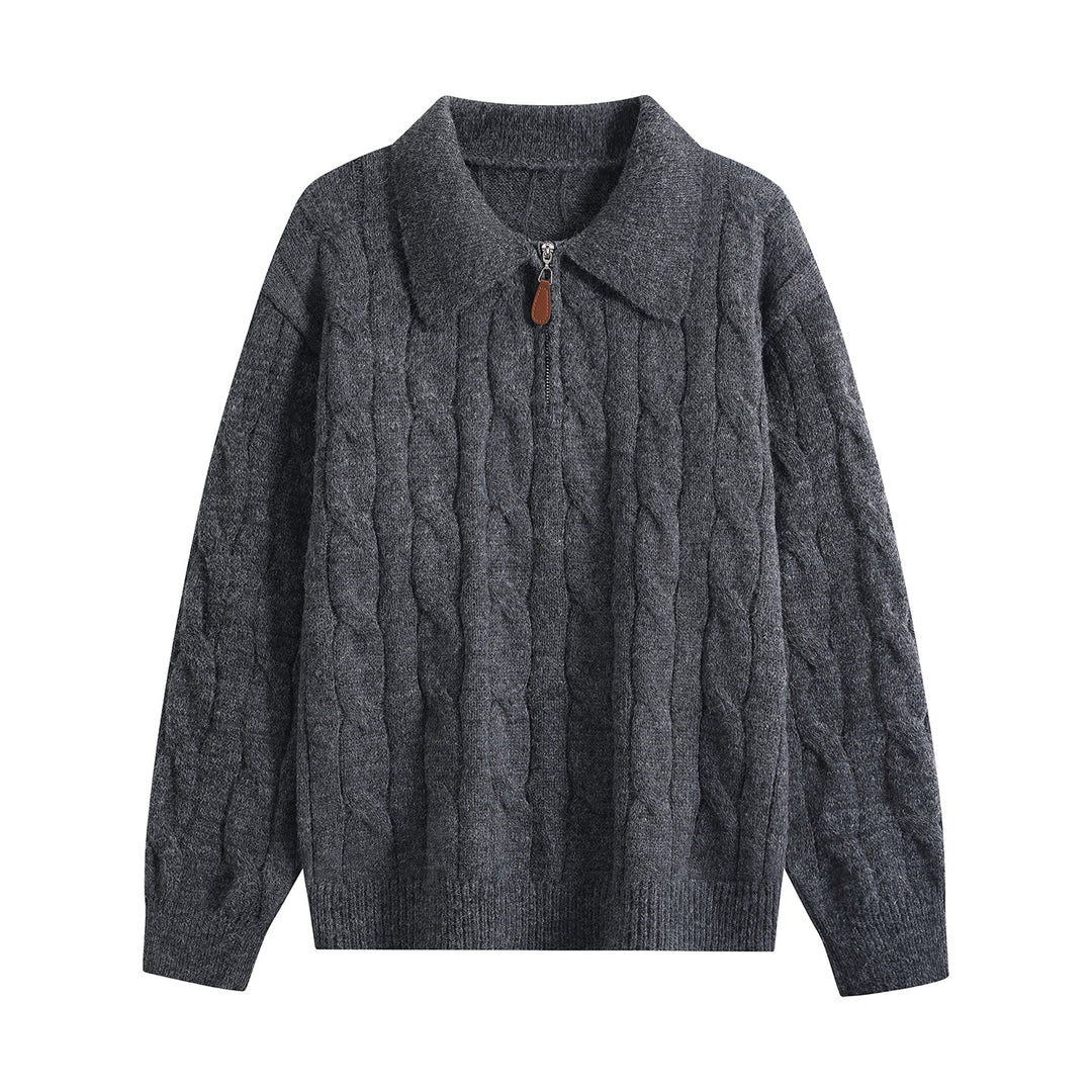 Damen Grobgestrickter Troyer-Pullover mit Halbreißverschluss & Oversize-Kragen Echoarchiv