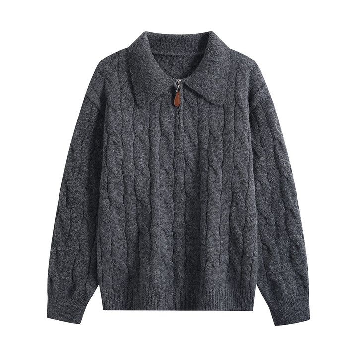Damen Grobgestrickter Troyer-Pullover mit Halbreißverschluss & Oversize-Kragen Echoarchiv
