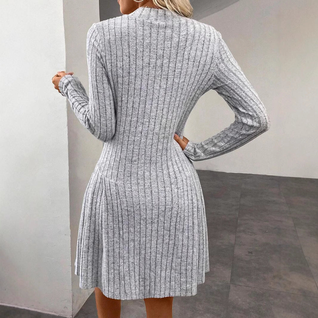 Damen Geripptes Strickkleid mit Frontreißverschluss und A-Linien-Silhouette – Avérine