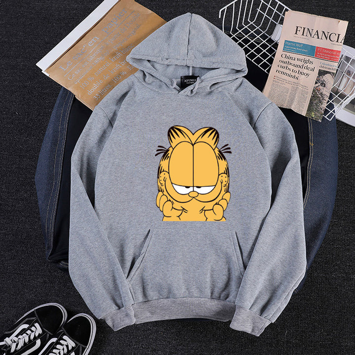 Unisex Kapuzensweatshirt mit großflächigem Comicgesicht-Print, weichem Fleece-Innenfutter und Kängurutasche – Auréline