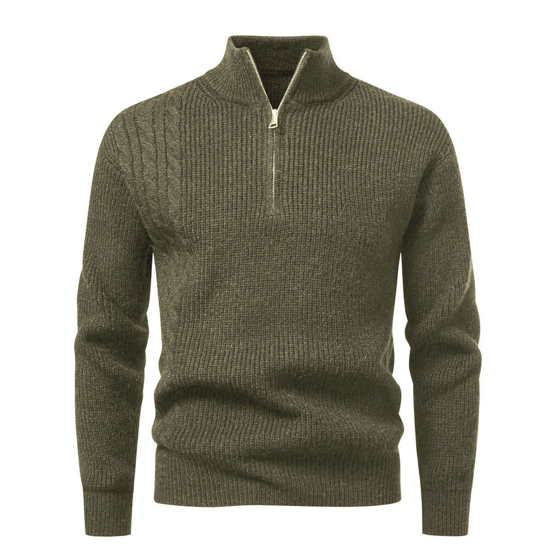 Herren Feinstrick-Halbzip-Pullover mit Stehkragen, Rippstruktur und Schulter-Zopfdetail Echo Archiv