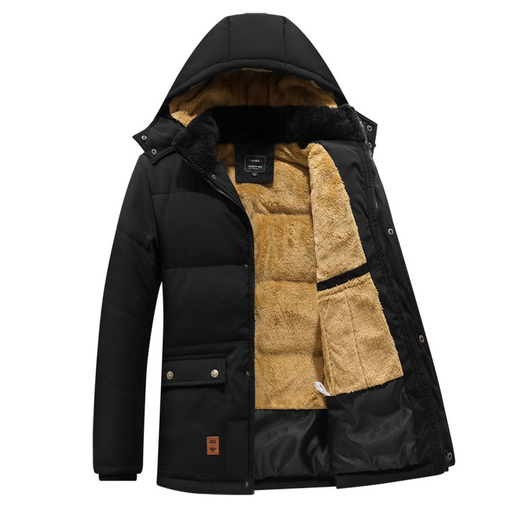 Herren Wattierter Parka mit durchgehendem Teddyfutter abnehmbarer Kapuze und Multifachtaschen – Marzano