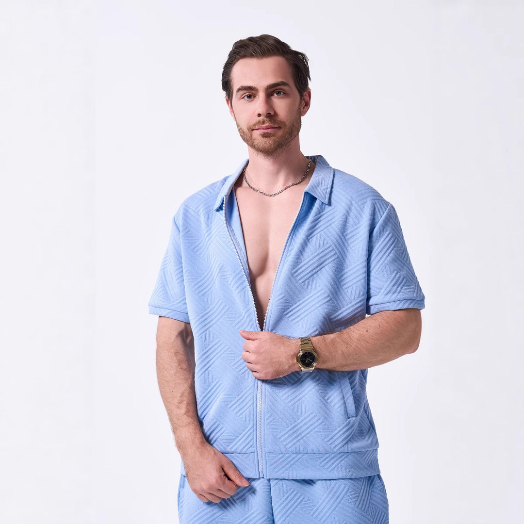 Herren Kurzarm Zipshirt mit strukturiertem Design Echoarchiv