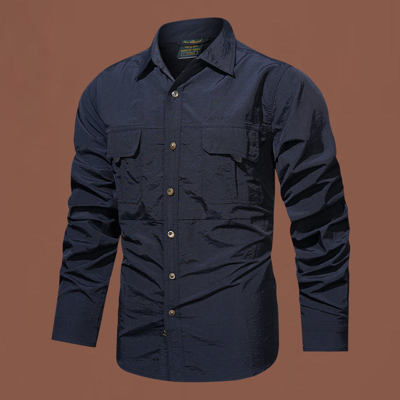 Herren nan leichtes funktionales Langarm-Utility-Hemd mit aufgesetzten Brusttaschen und atmungsaktivem Nylonmix Echo Archiv