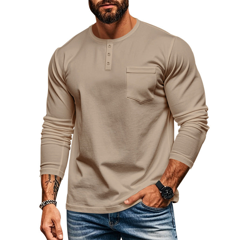 Herren Langarm-Henley-Shirt mit strukturierter Oberfläche und praktischer Brusttasche Echoarchiv