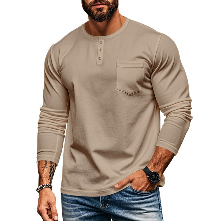 Herren nan schlankes Langarm-Buttonshirt mit kurzer Knopfleiste und Brusttasche Echo Archiv