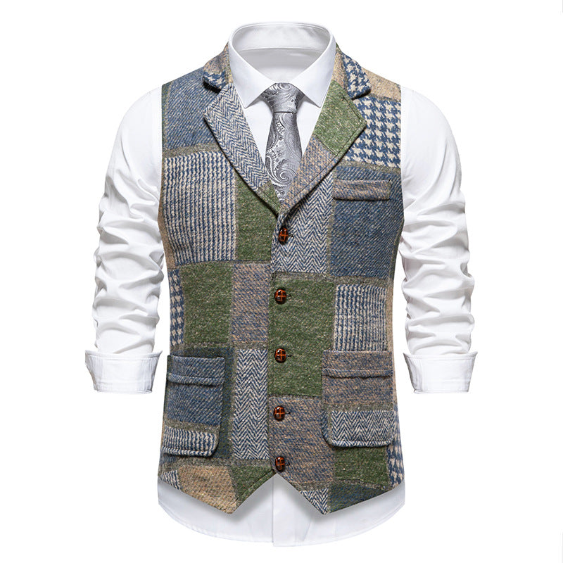 Herren nan Patchwork Weste mit Reverskragen Knopfleiste und aufgesetzten Taschen Echo Archiv
