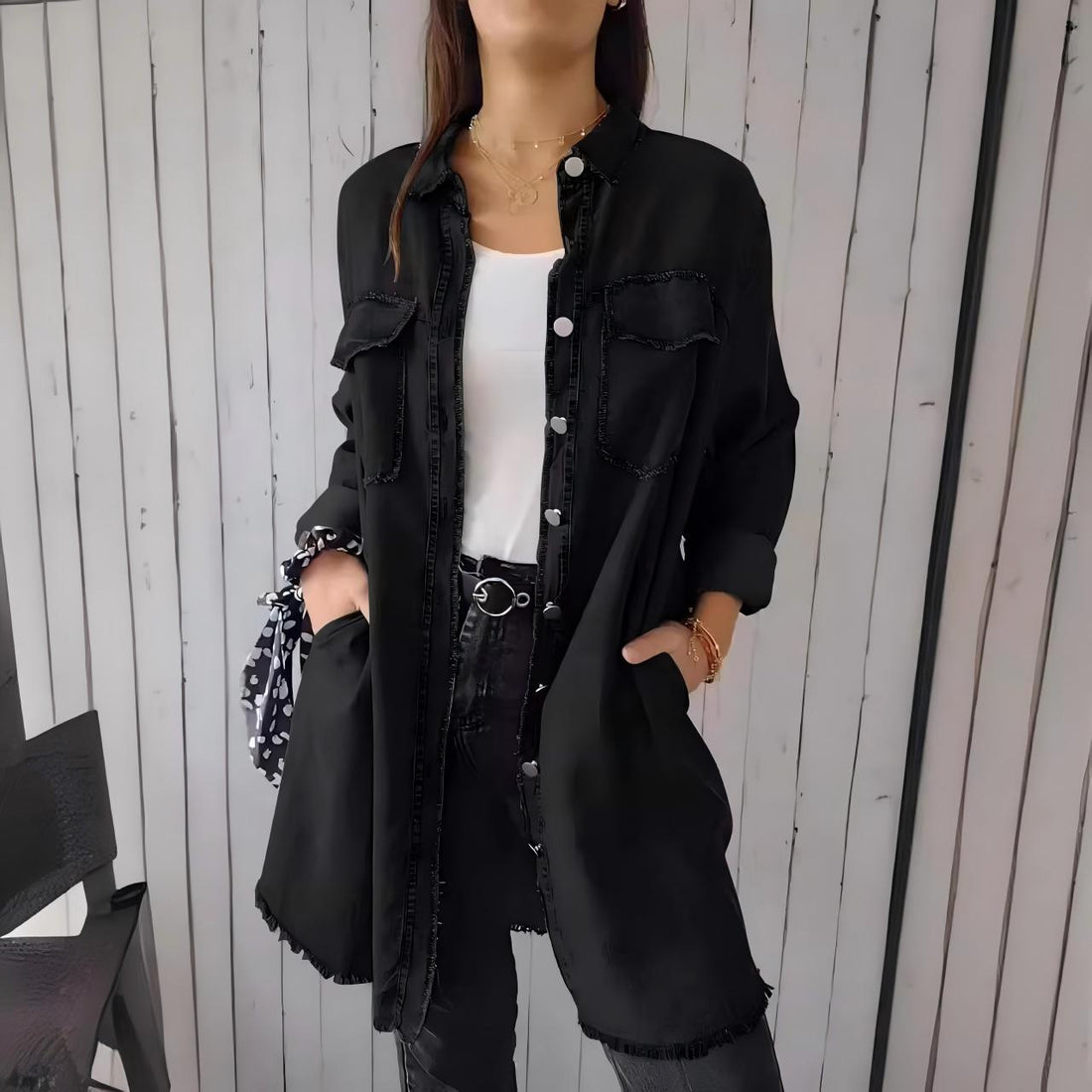 Damen Lässige Denim-Hemdjacke – Célinea