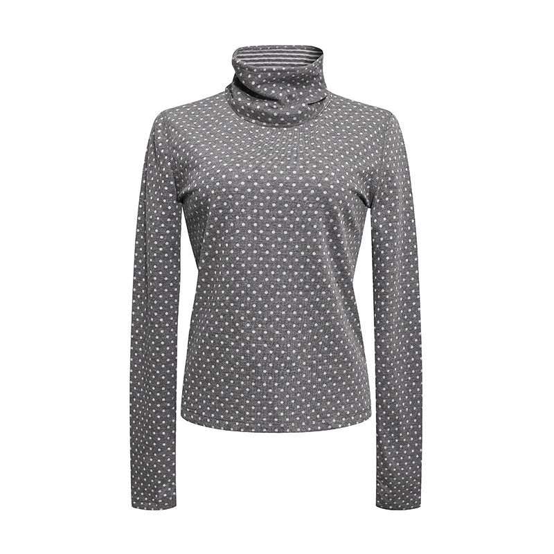 Damen Rollkragen-Feinstrickshirt mit Punktmuster und elastischem Jersey Echoarchiv