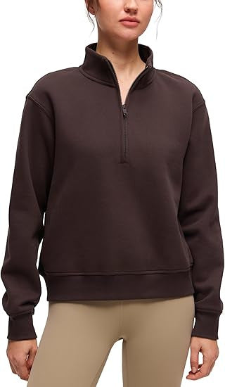 Damen Oversize-Sweatshirt mit halbem Reißverschluss, Stehkragen und Rippbündchen Echoarchiv
