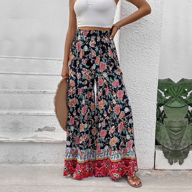Damen Maxirock mit Stufen, elastischem Bund und floralem Boho-Print Echoarchiv