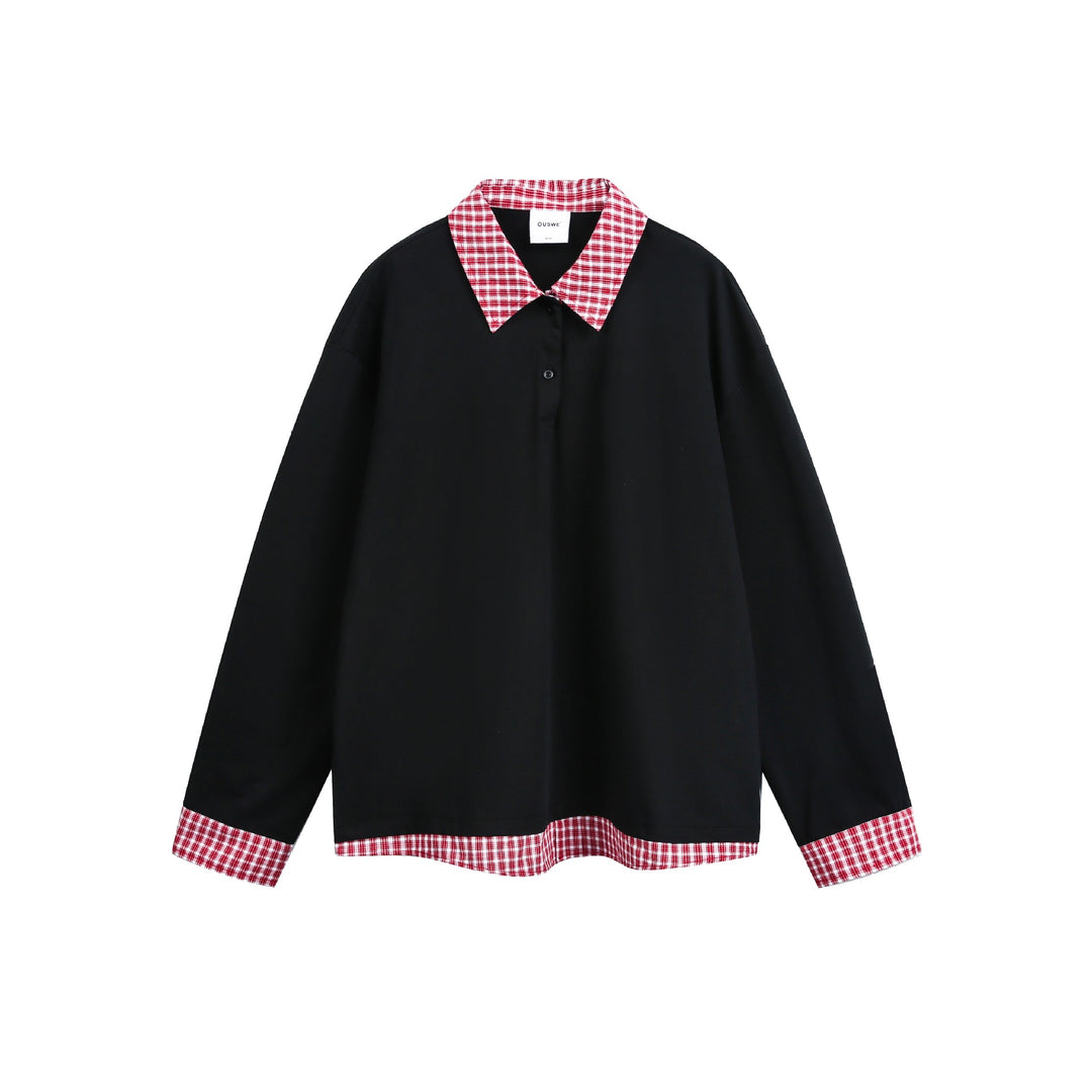 Unisex Weit geschnittener Sweatpullover mit Karokragen und Saumeinsatz Echoarchiv