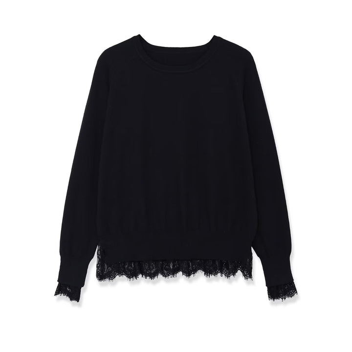 Damen Oversize Baumwollpullover mit Spitzenbesatz Echo Archiv
