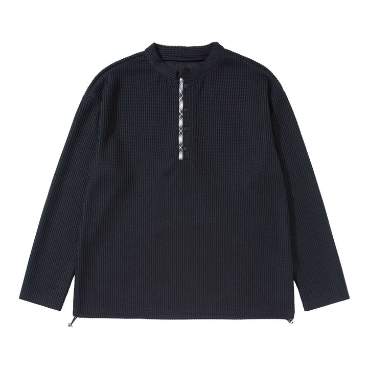 Unisex Waffelstrick-Henleypullover mit Tunnelzugsaum Echoarchiv