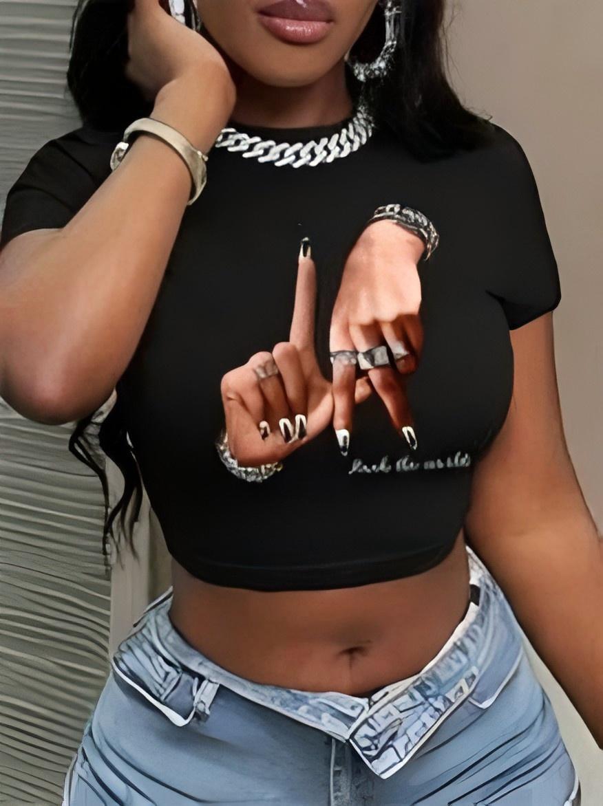 Damen Crop-Top mit künstlerischem Statement-Druck Echo Archiv