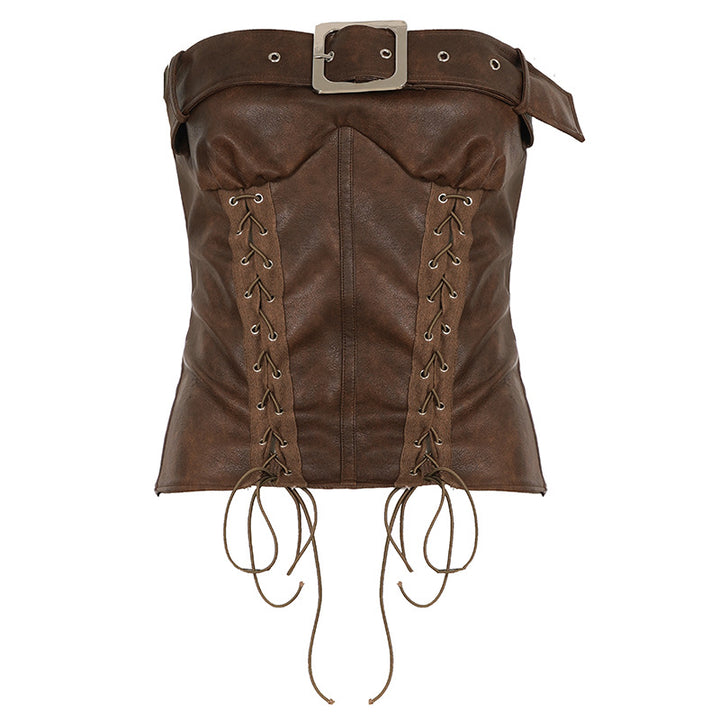 Damen Kunstleder-Corsage mit raffinierten Schnürdetails und dekorativem Gürtel Echo Archiv