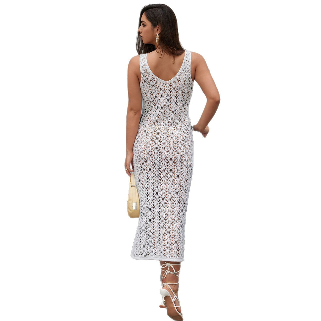 Damen Elegantes Netzkleid mit tiefem V-Ausschnitt und Knopfdetails Echo Archiv