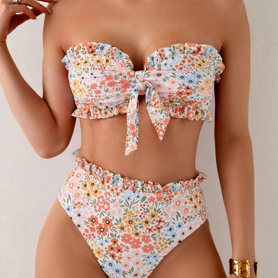Damen Bikini-Set mit romantischen Rüschendetails und hohem Taillenbund Echo Archiv