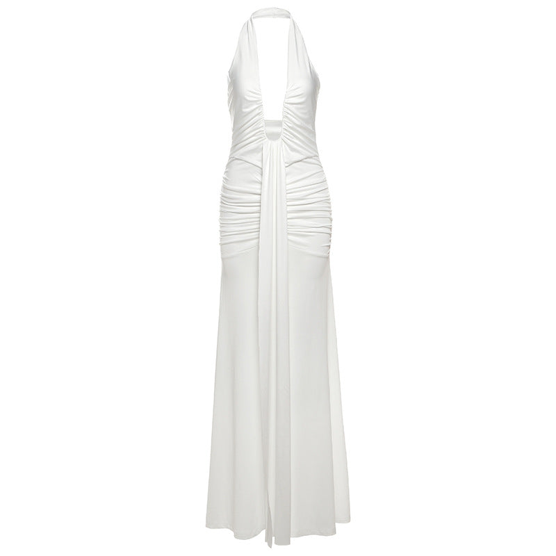 Damen Elegantes Maxi-Kleid mit tiefem V-Ausschnitt und Rüschendetails Echo Archiv
