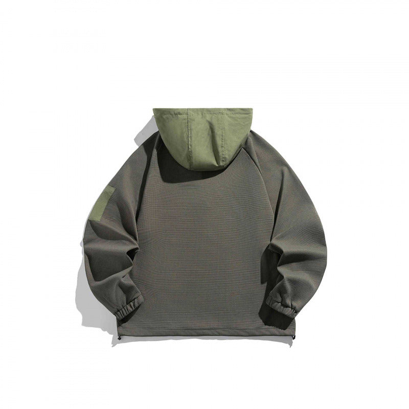 Unisex Technischer Kapuzenpullover im Oversize‑Cut mit Henley‑Knopfleiste, Patchtasche und tunnelzug Echo Archiv