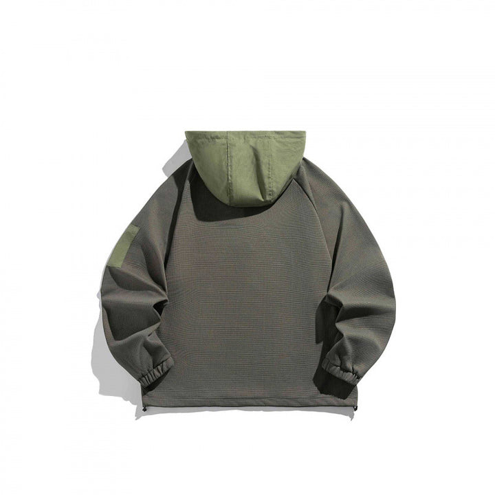Unisex Technischer Kapuzenpullover im Oversize‑Cut mit Henley‑Knopfleiste, Patchtasche und tunnelzug Echo Archiv