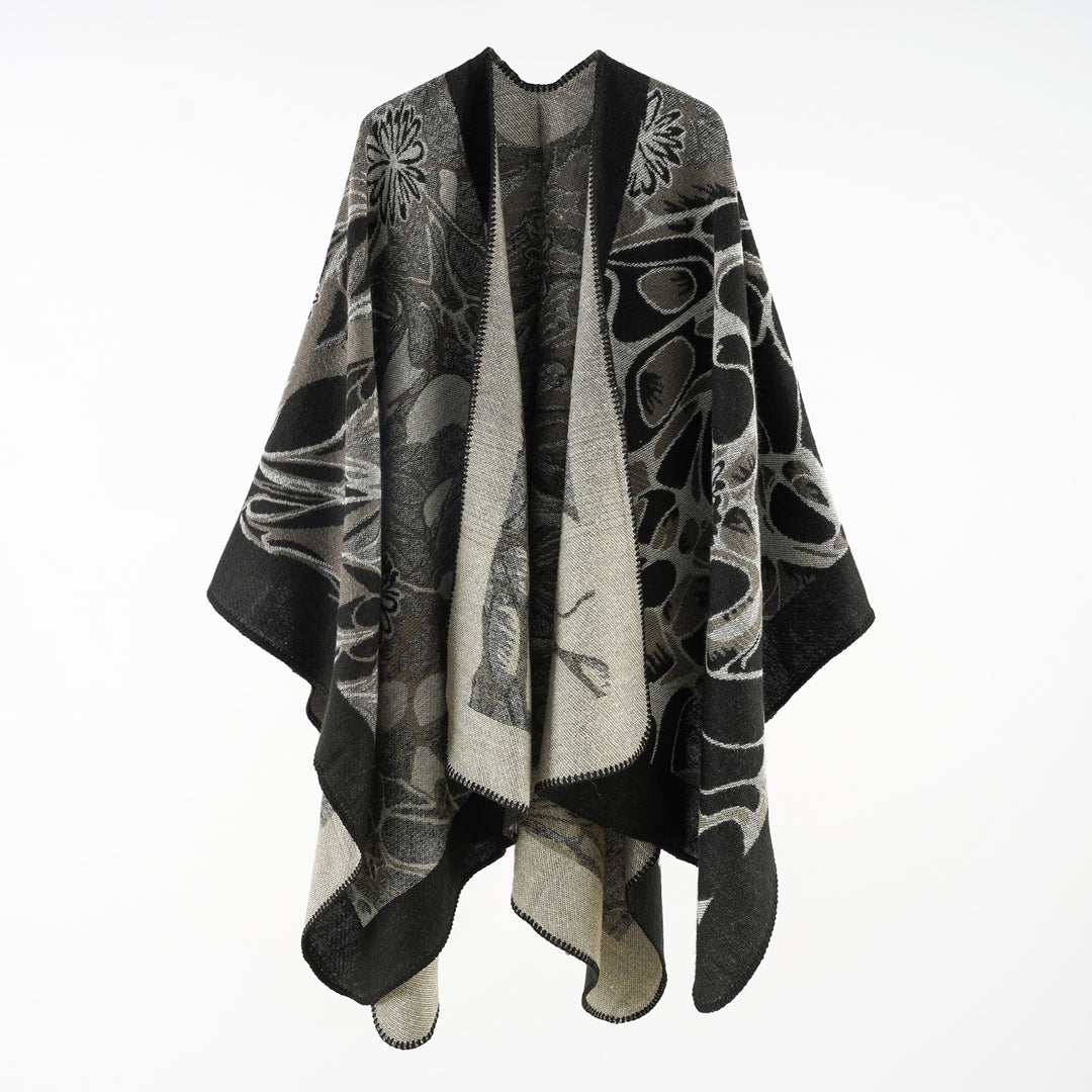 Damen Wollmix‑Jacquard‑Umhang mit offener Kimono‑Silhouette Echo Archiv
