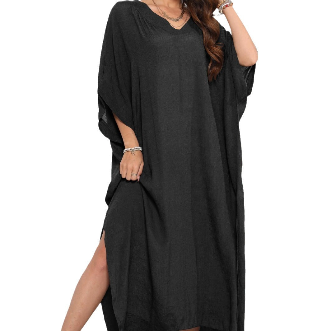 Damen luftiges Sommer-Kleid mit V-Ausschnitt und asymmetrischem Saum Echo Archiv