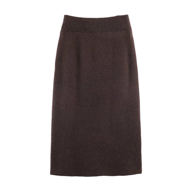 Damen knielanger A-Linien Strickrock aus Wollmix mit elastischem Bund – Mavelle