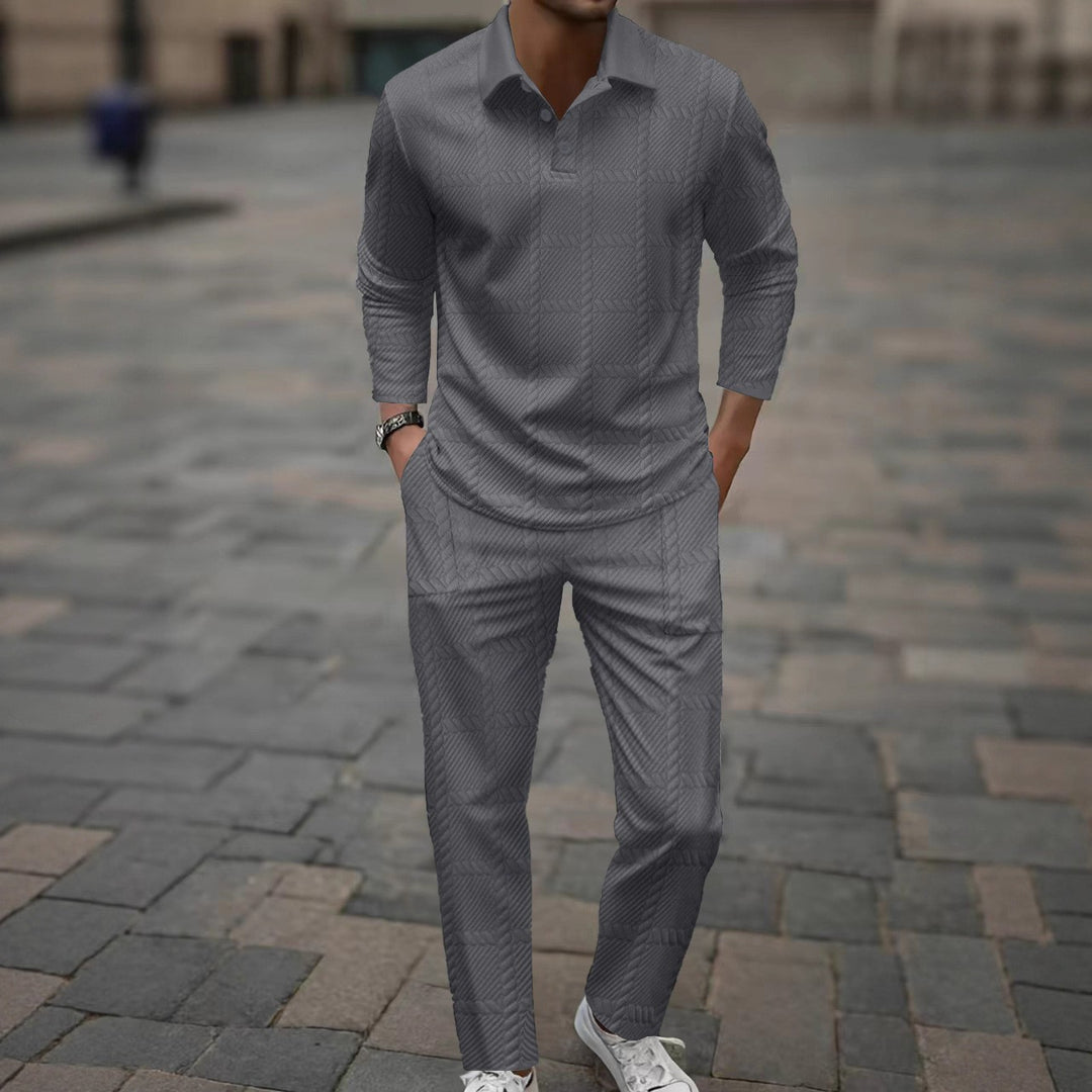 Herren modisches Langarm-Poloshirt und Slim-Fit Hose Set Echoarchiv