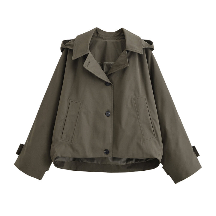 Damen Kurze Oversize-Trenchjacke mit Umlegekragen und Schulterklappen Echo Archiv