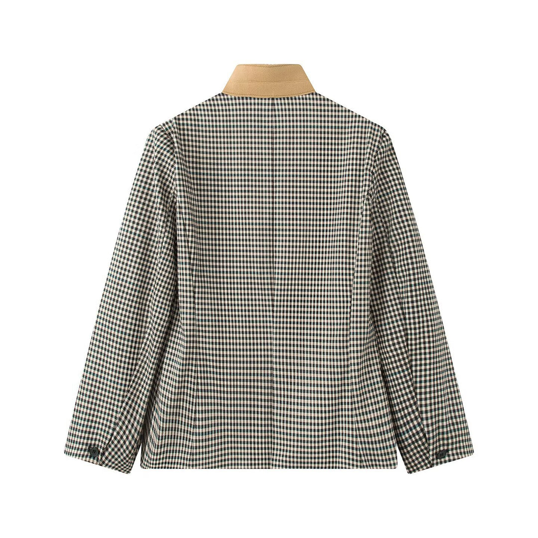 Damen Kurzjacke im Glencheck mit kontrastierendem Stehkragen und geradem Schnitt Echo Archiv