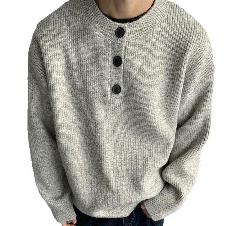 Herren Oversized Strickpullover mit Dreiknopf-Henleypasse Echoarchiv
