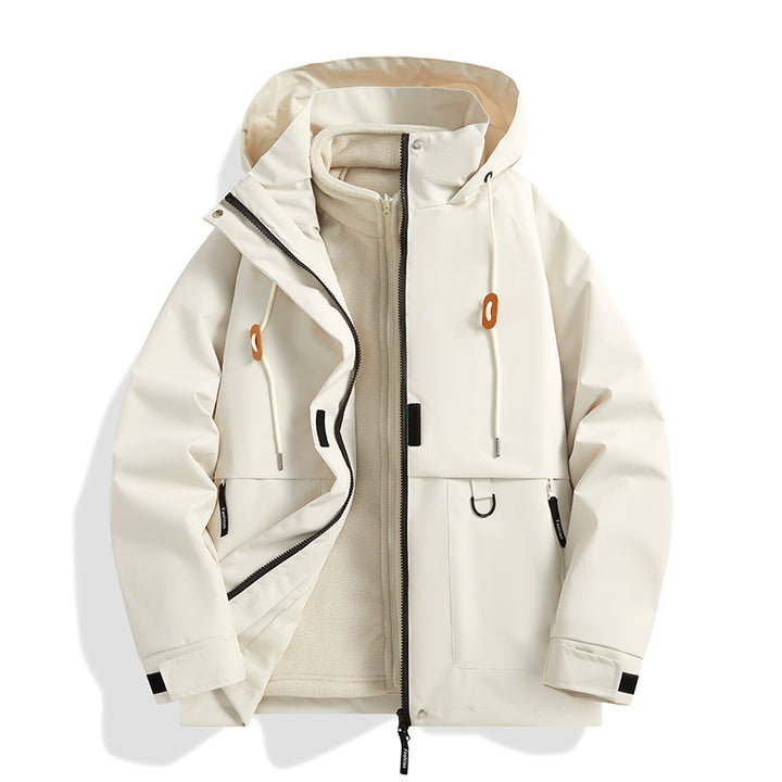 Herren Mehrlagige Softshell-Utilityjacke mit integriertem Fleece-Innenjackett, Kordelzugkapuze und Multifunktions-Taschen Echo Archiv