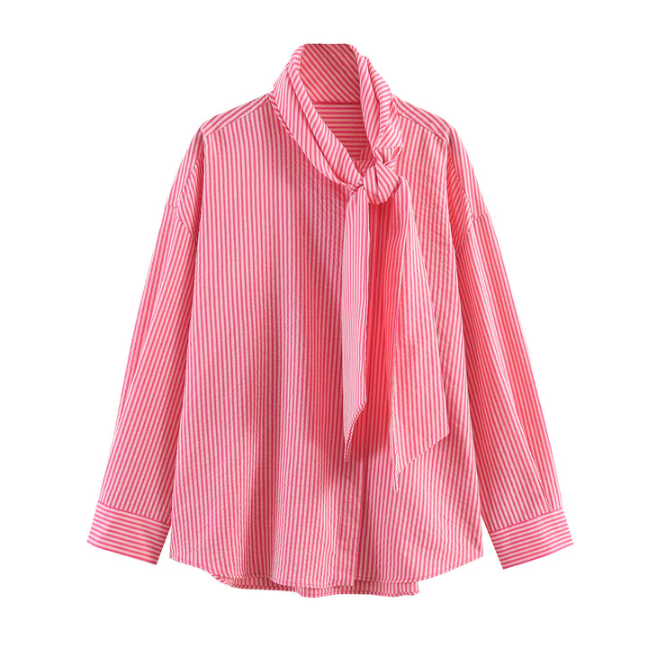 Damen nan gestreifte Bluse mit Schleifenkragen, oversized Schnitt und Manschetten Echo Archiv