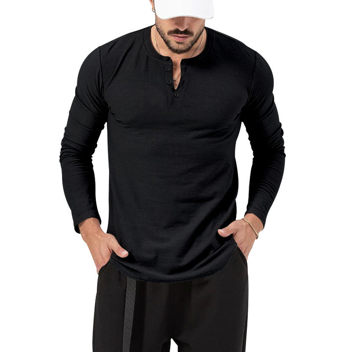 Herren langärmliges Henley-Shirt mit strukturierter Oberfläche Echoarchiv