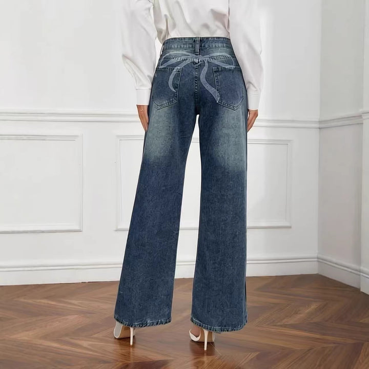 Damen weite High-Waist Jeans mit einzigartiger Textur Echo Archiv