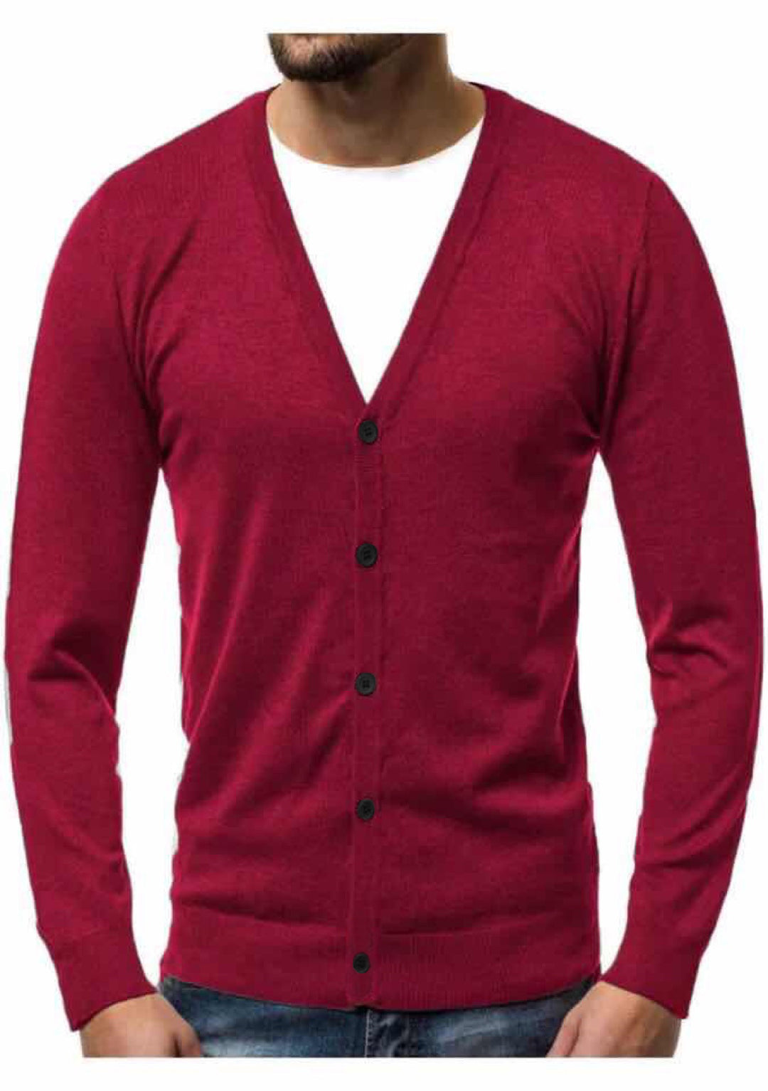 Herren nan Feinstrick-Cardigan mit V-Ausschnitt, schmaler Passform und durchgehender Knopfleiste Echo Archiv