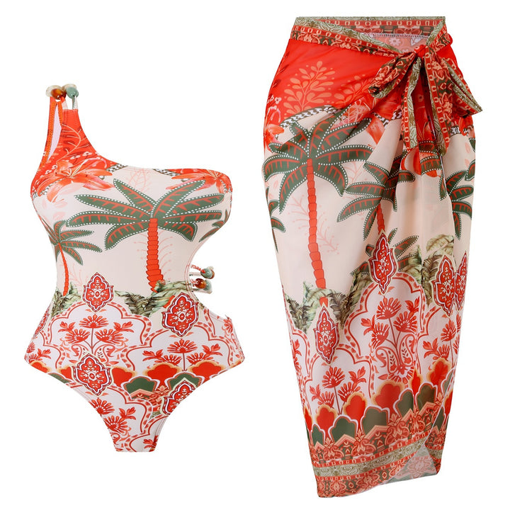 Damen Einteiler Badeanzug mit modischem Cut-Out und passendem Strandrock Echo Archiv