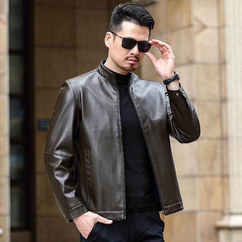Herren Lederimitat-Übergangsjacke mit Stehkragen und verdecktem Reißverschluss – Valtoré