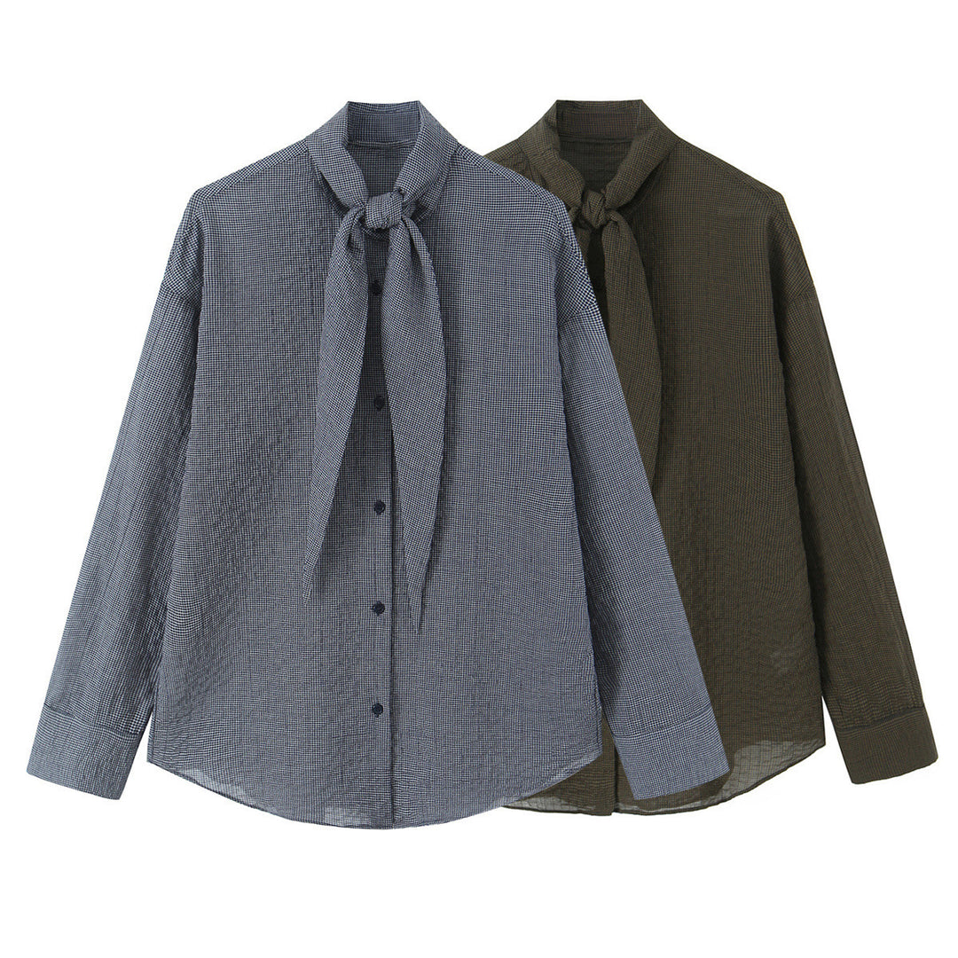 Damen Oversize-Bluse mit Schleifenkragen und feinem Vichy-Karo Echo Archiv