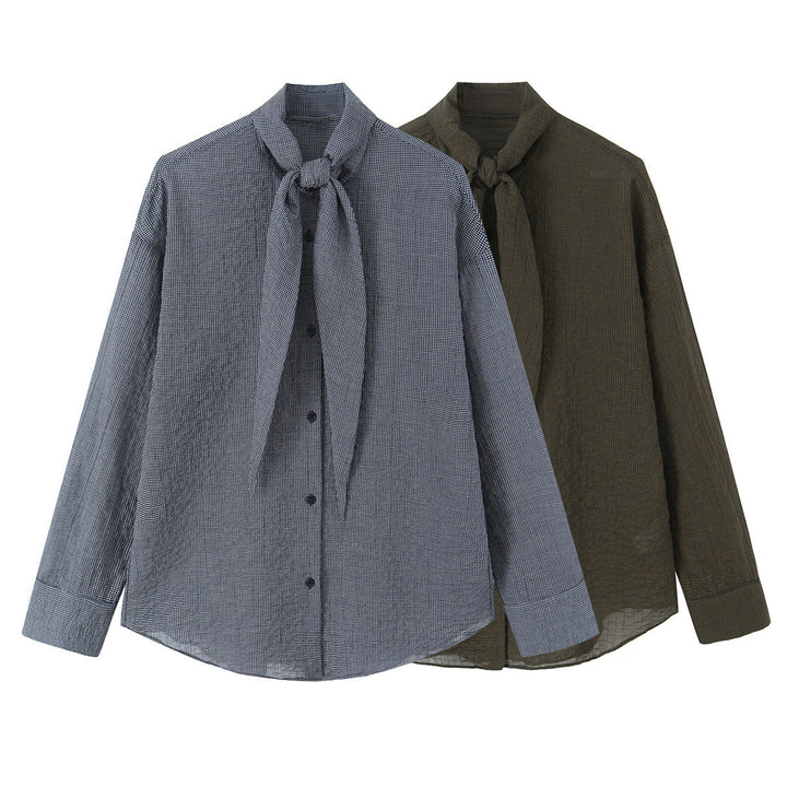 Damen Oversize-Bluse mit Schleifenkragen und feinem Vichy-Karo Echo Archiv