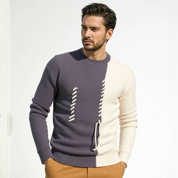 Herren Strickpullover mit modernem Struktur-Design und kontrastierenden Mustern Echoarchiv